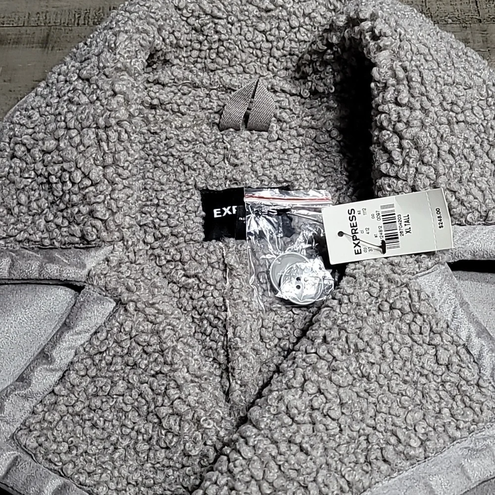 NEW EXPRESS $248 GRAY WATER RESISTANT SHERPA LINED PEACOAT JACKET SZ XL TALL - Picture 3 of 5